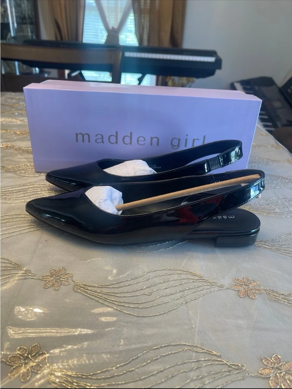 NWB madden girl women’s deviin pointed toe slingback flats black size 7.5